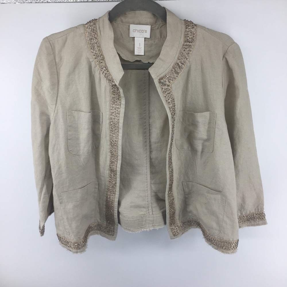 Chico’s Cream Crop Open Blazer